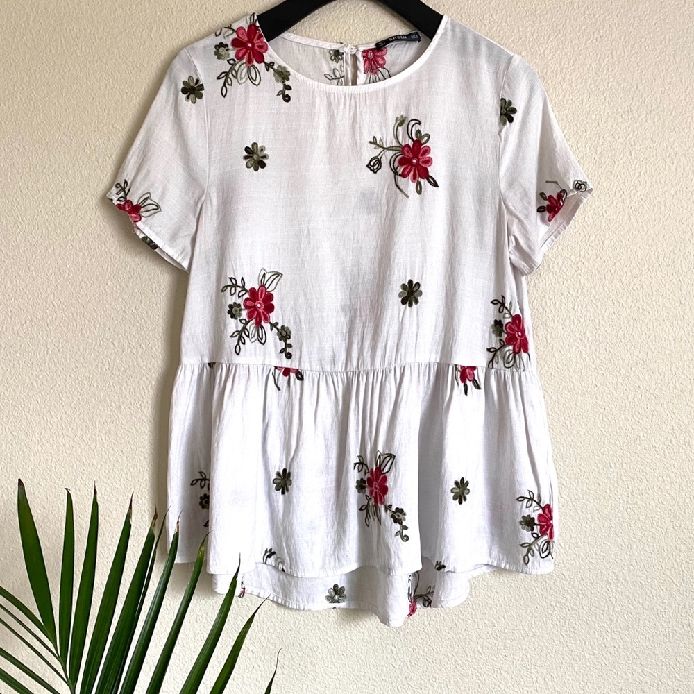 White Top with Pink Flowers